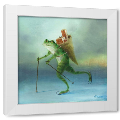 The Yuletide Frog White Modern Wood Framed Art Print by McInnes, DD