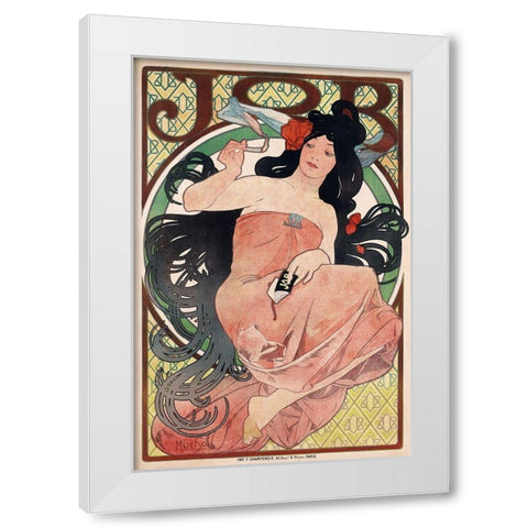 Job - Cigarette Rolling Papers Advertisement White Modern Wood Framed Art Print by Mucha, Alphonse