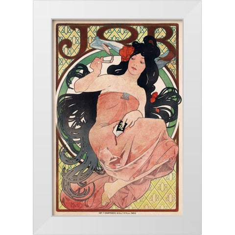 Job - Cigarette Rolling Papers Advertisement White Modern Wood Framed Art Print by Mucha, Alphonse