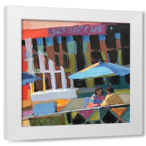 Bus Stop Cafe White Modern Wood Framed Art Print by Mollica, Patti
