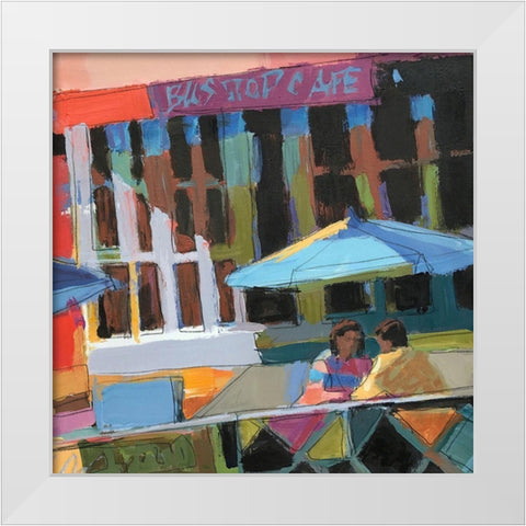 Bus Stop Cafe White Modern Wood Framed Art Print by Mollica, Patti