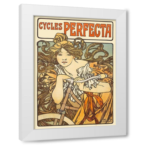 Cycles Perfecta, 1902 White Modern Wood Framed Art Print by Mucha, Alphonse