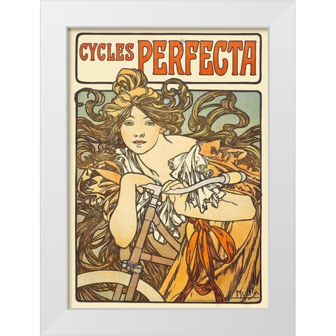 Cycles Perfecta, 1902 White Modern Wood Framed Art Print by Mucha, Alphonse