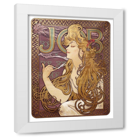 Job Cigarette Rolling Papers Advertisement, 1897 White Modern Wood Framed Art Print by Mucha, Alphonse