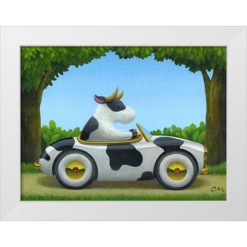 Cow Car White Modern Wood Framed Art Print by Miles, Chris