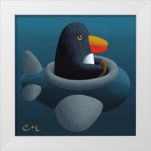 Penguin White Modern Wood Framed Art Print by Miles, Chris
