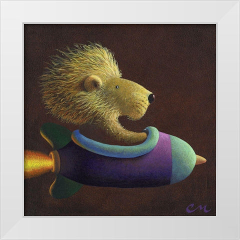 Rocket Lion White Modern Wood Framed Art Print by Miles, Chris