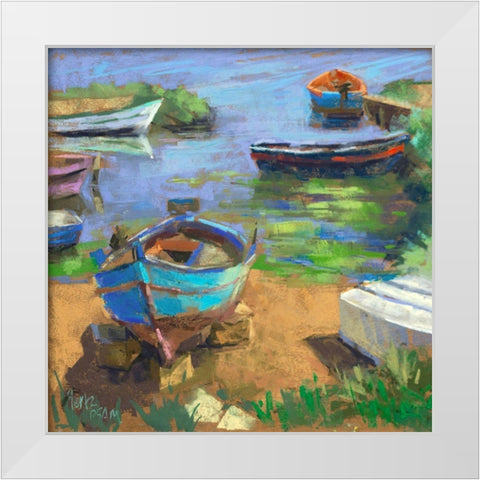 Fishing Boats in Marsala White Modern Wood Framed Art Print by Mertz, Nancie King