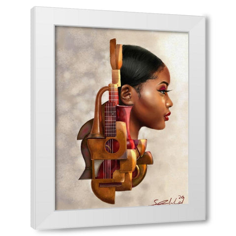 Mahogany Strings White Modern Wood Framed Art Print by Muhammad, Salaam