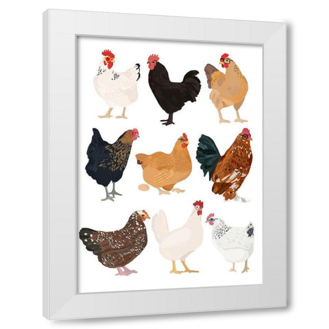 Hens In Glasses White Modern Wood Framed Art Print by Melin, Hanna