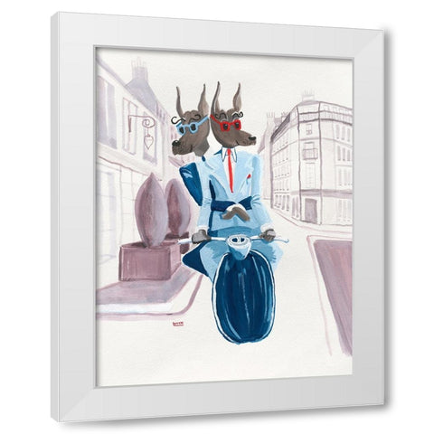 The Doberman Do Paris White Modern Wood Framed Art Print by Marshall, Lucy