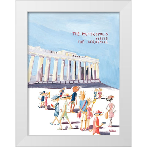 The Muttropolis Vists The Acropolis White Modern Wood Framed Art Print by Marshall, Lucy