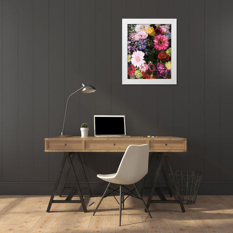 Dark Blossom White Modern Wood Framed Art Print by Design Fabrikken