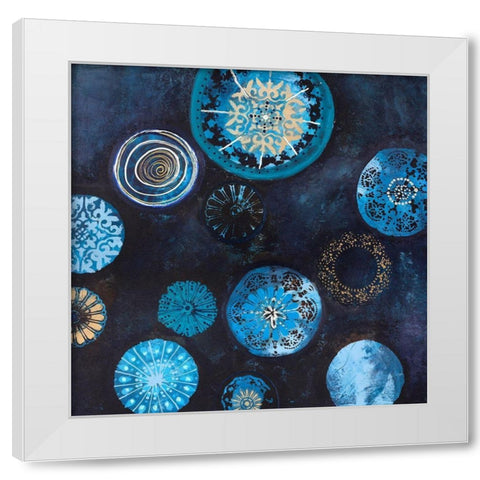 Indigo White Modern Wood Framed Art Print by Design Fabrikken