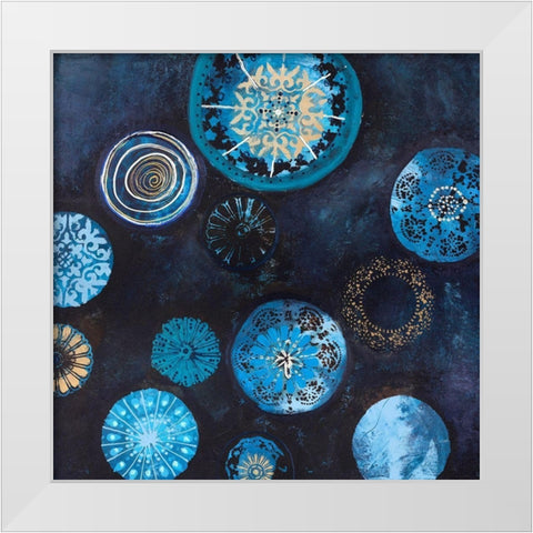 Indigo White Modern Wood Framed Art Print by Design Fabrikken