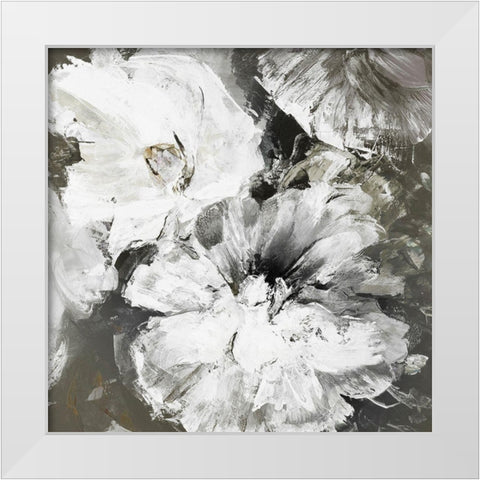 White and Gray Flowers White Modern Wood Framed Art Print by Design Fabrikken