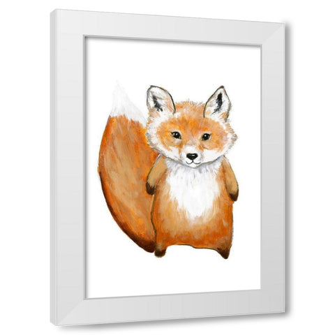 Little Fox White Modern Wood Framed Art Print by Design Fabrikken