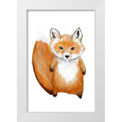 Little Fox White Modern Wood Framed Art Print by Design Fabrikken