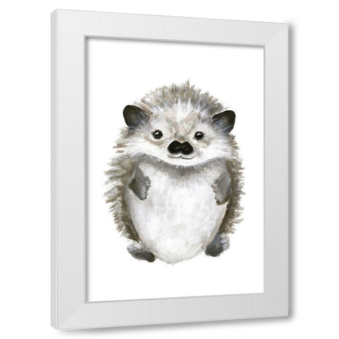 Little Hedgehog White Modern Wood Framed Art Print by Design Fabrikken