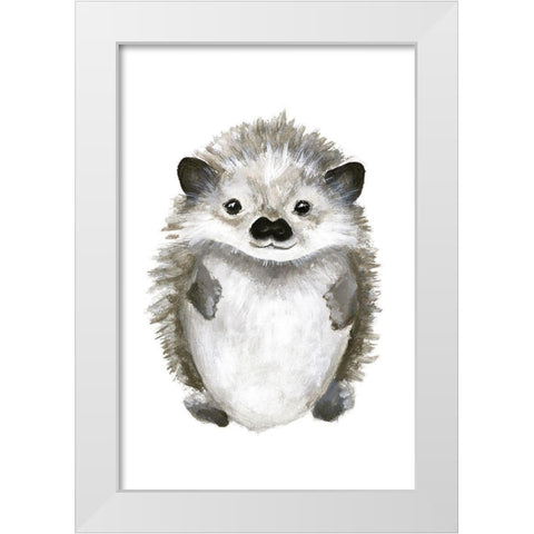 Little Hedgehog White Modern Wood Framed Art Print by Design Fabrikken