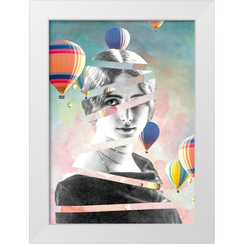 Cleo De Merode Baloons White Modern Wood Framed Art Print by Design Fabrikken