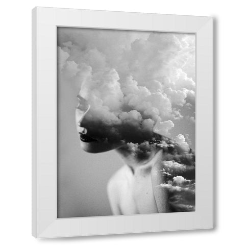 Cloudy Mind White Modern Wood Framed Art Print by Design Fabrikken