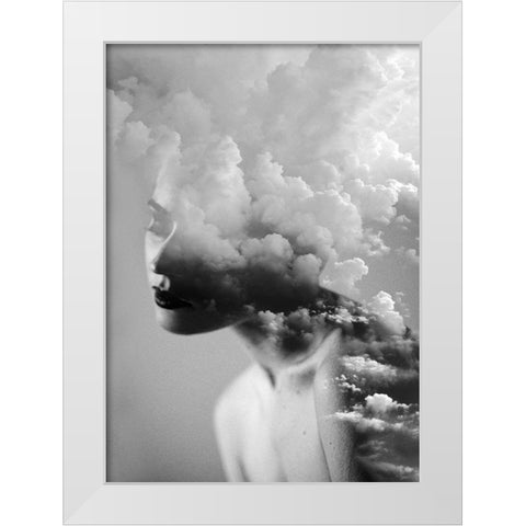 Cloudy Mind White Modern Wood Framed Art Print by Design Fabrikken