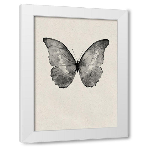 Black Butterfly on Tan White Modern Wood Framed Art Print by Design Fabrikken