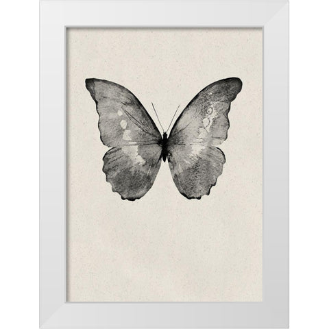 Black Butterfly on Tan White Modern Wood Framed Art Print by Design Fabrikken