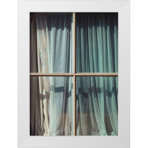 Curtain White Modern Wood Framed Art Print by Design Fabrikken