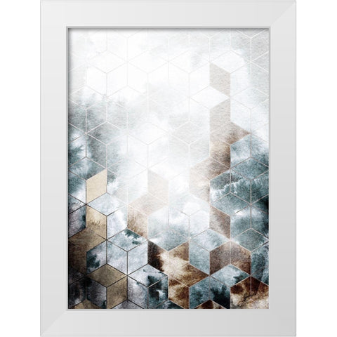 Cubes Magic White Modern Wood Framed Art Print by Design Fabrikken