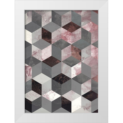 Cubes Rose White Modern Wood Framed Art Print by Design Fabrikken