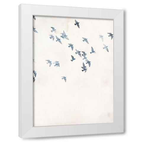 Pigeons Sky White Modern Wood Framed Art Print by Design Fabrikken