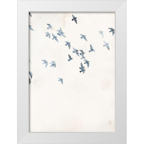 Pigeons Sky White Modern Wood Framed Art Print by Design Fabrikken