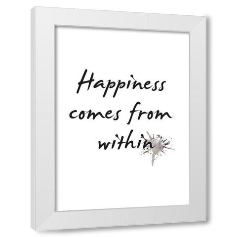 Happiness White Modern Wood Framed Art Print by Design Fabrikken
