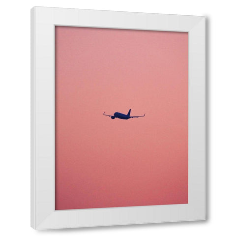 Pink Flight White Modern Wood Framed Art Print by Design Fabrikken