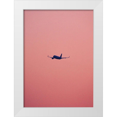 Pink Flight White Modern Wood Framed Art Print by Design Fabrikken