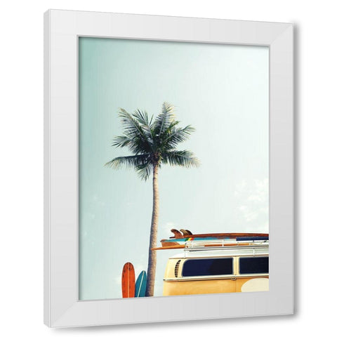 Surf Bus Yellow White Modern Wood Framed Art Print by Design Fabrikken