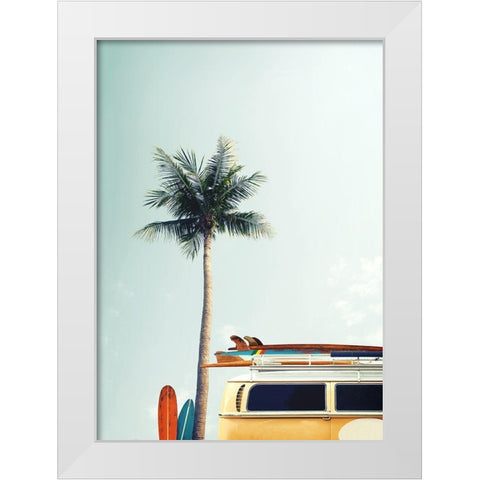 Surf Bus Yellow White Modern Wood Framed Art Print by Design Fabrikken