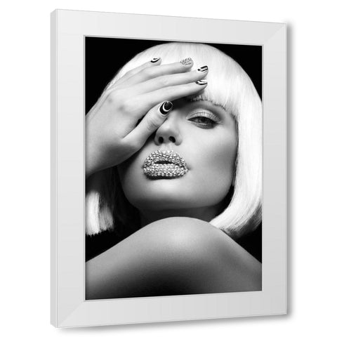 Diamond Lips BW White Modern Wood Framed Art Print by Design Fabrikken