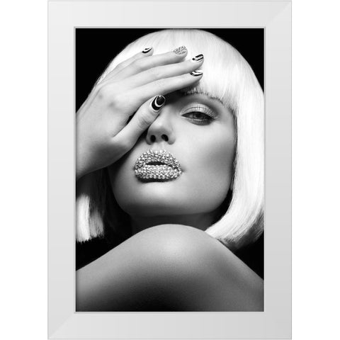 Diamond Lips BW White Modern Wood Framed Art Print by Design Fabrikken