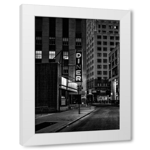 Diner White Modern Wood Framed Art Print by Design Fabrikken