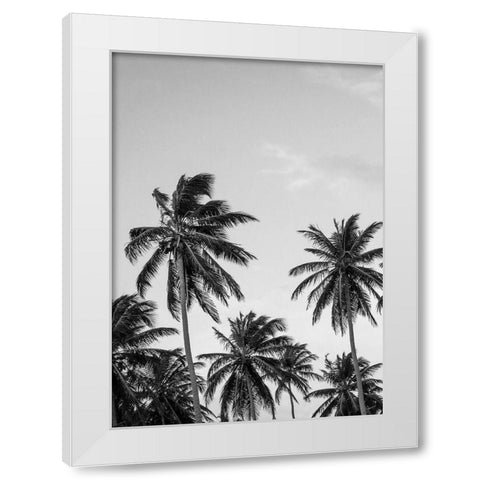 Palms in Grey White Modern Wood Framed Art Print by Design Fabrikken