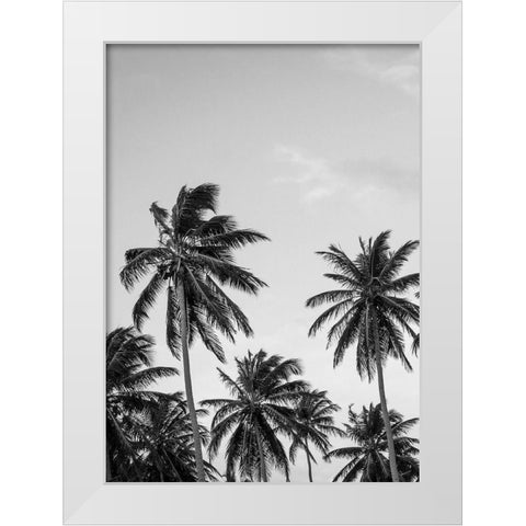 Palms in Grey White Modern Wood Framed Art Print by Design Fabrikken