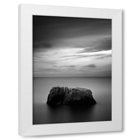 Rock One White Modern Wood Framed Art Print by Design Fabrikken