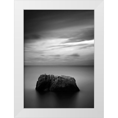 Rock One White Modern Wood Framed Art Print by Design Fabrikken