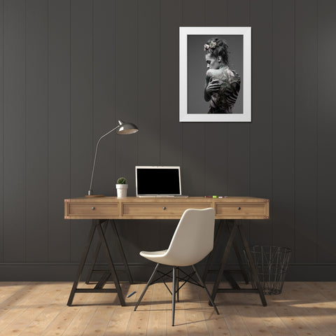 Jungle Fashion 1 White Modern Wood Framed Art Print by Design Fabrikken