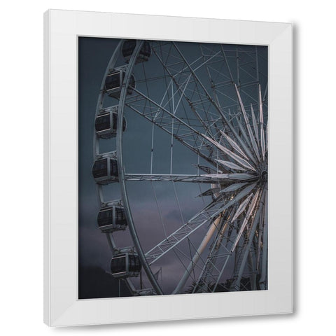 The Wheel Is Turning White Modern Wood Framed Art Print by Design Fabrikken