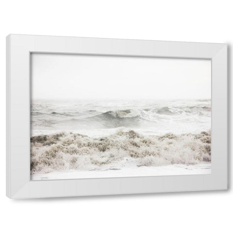 Breaking Waves White Modern Wood Framed Art Print by Design Fabrikken