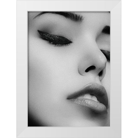 Face 1 White Modern Wood Framed Art Print by Design Fabrikken